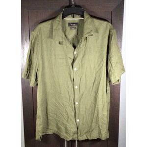 Porter & Ash Mens Large Olive Green Linen Blend Short Sleeve Button Down Shirt